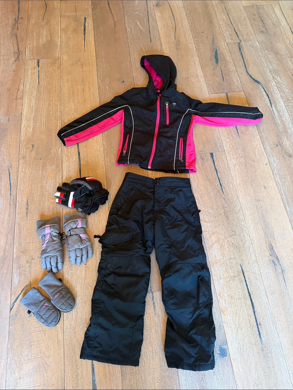 Snozu Black and Pink Kids Ski Jacket + Snow Pants Set
